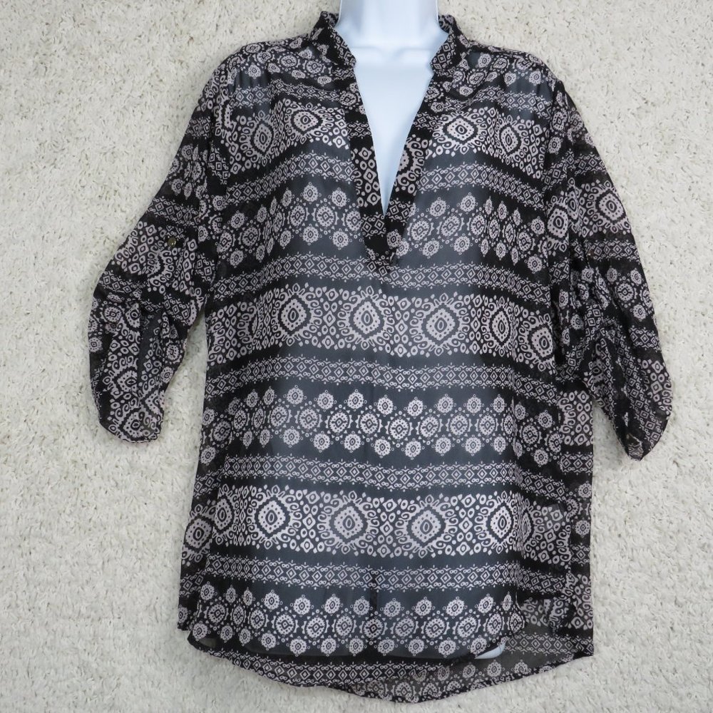 Bluebell* Women's 3/4 Sleeve High/Low Curved Hem V-Neck Blouse Size ~ 2XL‎